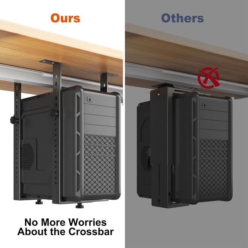 PUTORSEN Under Desk PC Mount for Mid/Mini-Tower Cases - Vertical/Horizontal CPU Holder up to 77 lbs, Space-Saving Computer Rack for ATX/Micro-ATX/Mini-ITX (Black) - Image 4